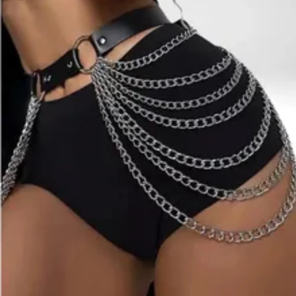 New Silver Chain Belt with Black Strap adjustable 43 inches